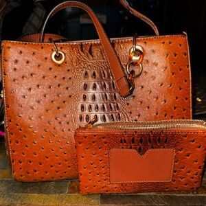 Elegant Brown Leather Handbag and Wallet Set